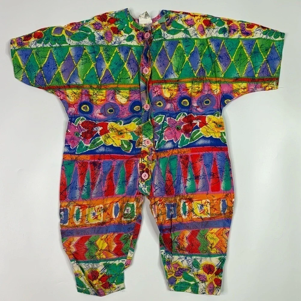 Vintage Child Craft Abstract Floral One Piece Romper Size 24 Months
